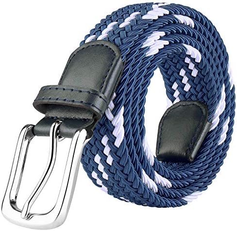 Elastic Braided Belt, Blue/White