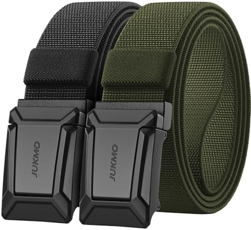Stretch Flip-Buckle Belt, Two Pack, Black and Army Green