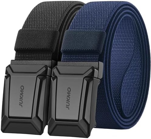 Stretch Flip-Buckle Belt, Two Pack, Black and Blue