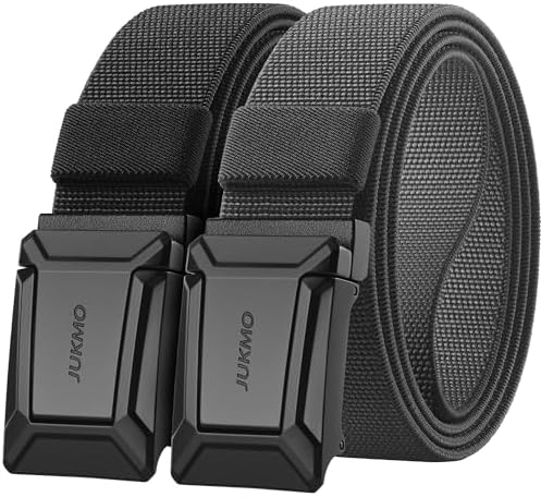 Stretch Flip-Buckle Belt, Two Pack, Black and Grey